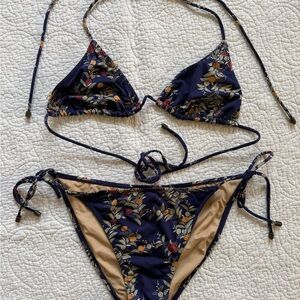 Faherty Navy and Cream Floral Bikini Set